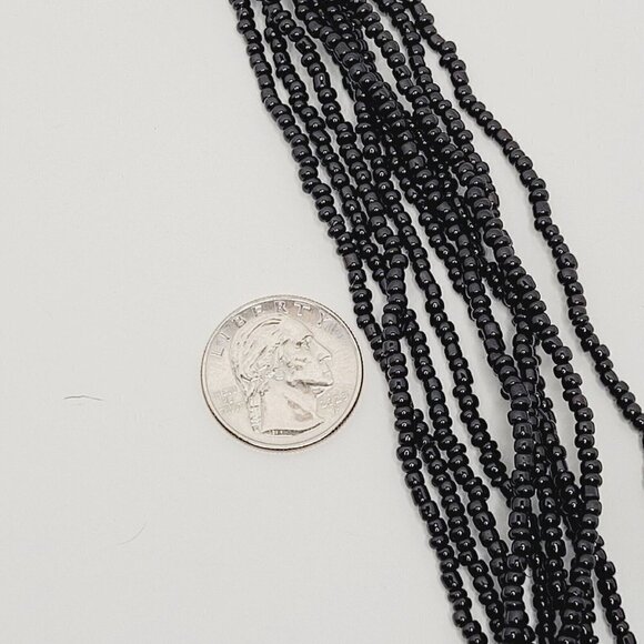 Vintage 3 Pc Set Black Multi Strand Beaded Necklace Earrings Bracelet Jewelry - Picture 4 of 12